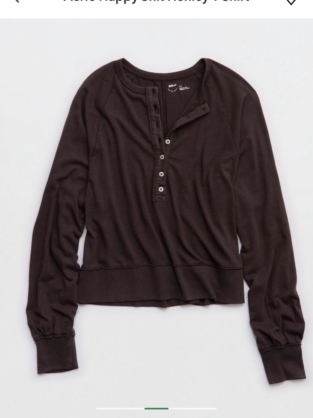 aerie Dark Brown Long-Sleeve Henley Sweatshirt